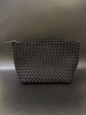 NAGHEDI Portofino Medium Cosmetic Bag in Black Woven Neoprene Top Zip Makeup Bag
